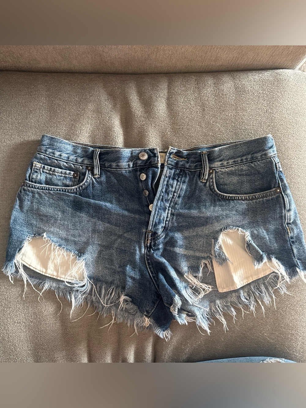 We The Free Free People Distressed Blue Denim Cutoff Shorts Size 29 Button Fly